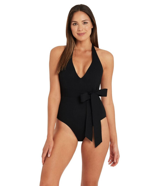 SEA LEVEL SWIM 293060 Dark Romance Plunge One-Piece w/Bonded Belt Size 8