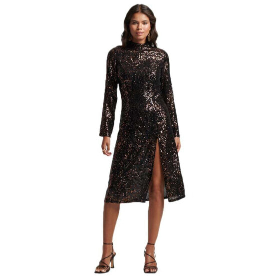 SUPERDRY Long Sleeves Backless Sparkly Midi Dress