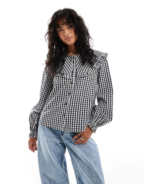 Nobody's Child Jennifer blouse with exaggerated collar in gingham