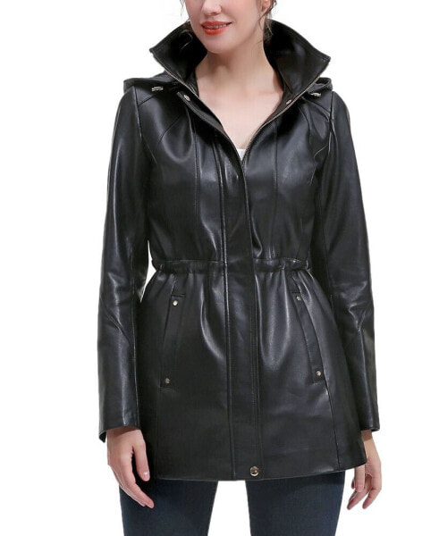 Petite Elena Leather Parka Coat