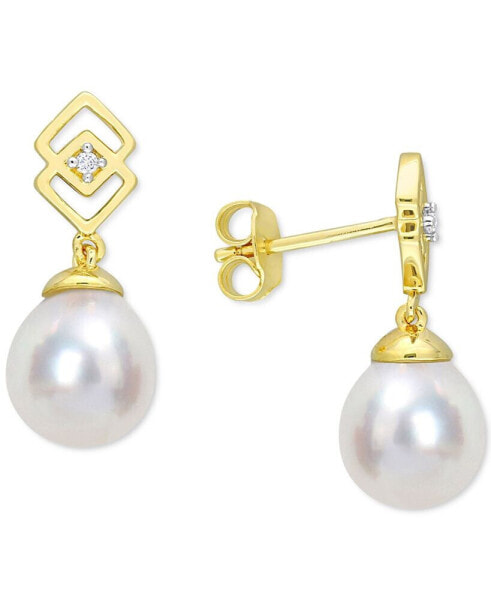 Cultured South Sea Oval Pearl (8-9mm) & White Topaz Accent Drop Earrings in Gold-Tone Sterling Silver