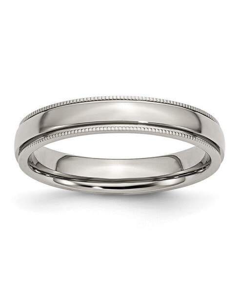 Stainless Steel Polished 4mm Grooved and Beaded Band Ring