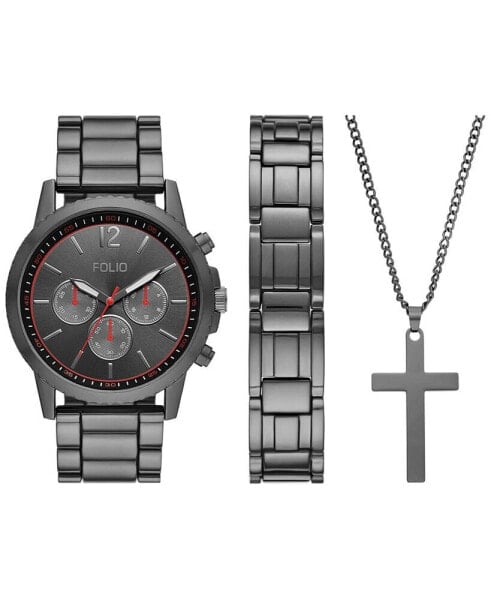 Men's Three Hand Gunmetal Alloy Watch 36mm Gift Set