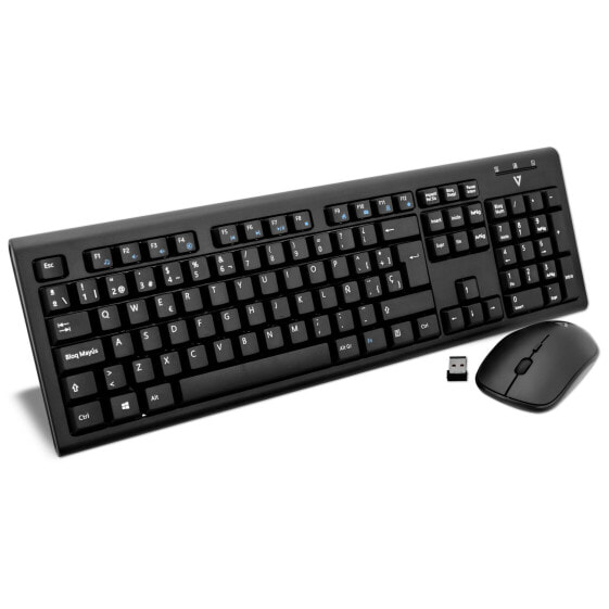 V7 Wireless Keyboard and Mouse Combo – ES - Full-size (100%) - Wireless - RF Wireless - QWERTY - Black - Mouse included