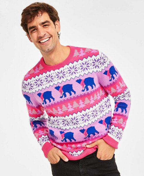 Holiday Lane Men's Santa Bear Sweater, Created for Macy's