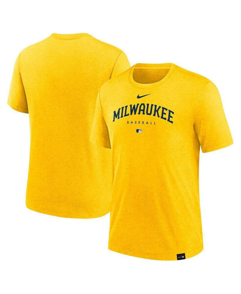 Men's Heather Gold Milwaukee Brewers Authentic Collection Early Work Tri-Blend Performance T-shirt
