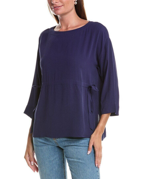 Eileen Fisher Bateau Neck 3/4-Sleeve Silk Top Women's