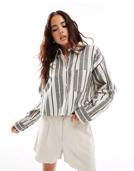 ASOS DESIGN cropped linen look shirt in stripe