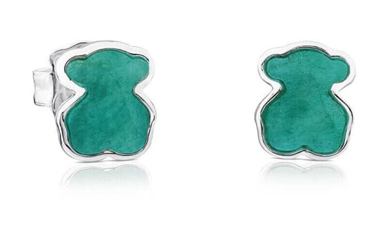 Silver teddy bear earrings with amazonite New Color 815433600