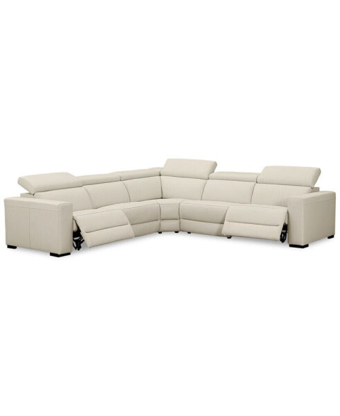 Nevio 5-Pc. Leather "L" Shaped Sectional with 2 Power Recliners with Articulating Headrests, Created for Macy's