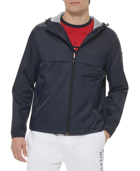 Men's Stretch Hooded Zip-Front Rain Jacket