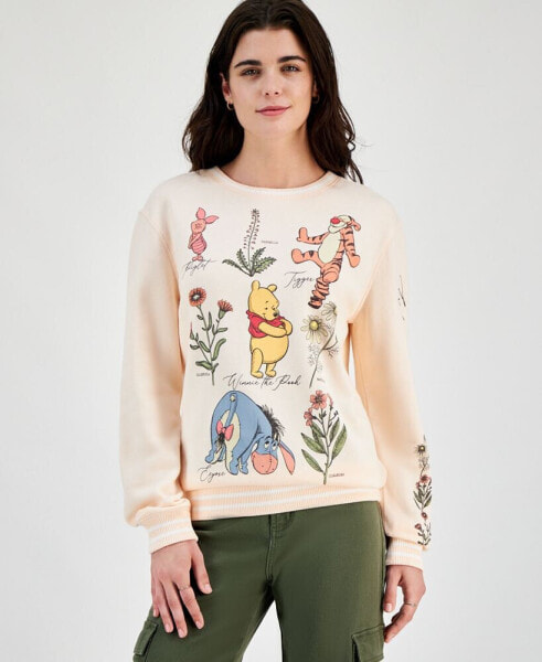 Juniors' Pooh and Friends Flower Crewneck Sweater