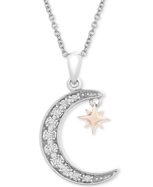 Macy's diamond Crescent Moon & Star 20" Pendant Necklace (1/10 ct. t.w.) in Sterling Silver & 14k Gold-Plate