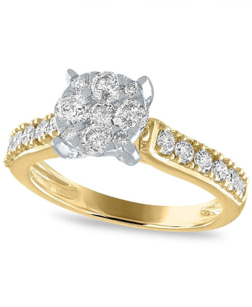 Diamond Cluster Engagement Ring (1 ct. t.w.) in 14k White or Yellow Gold