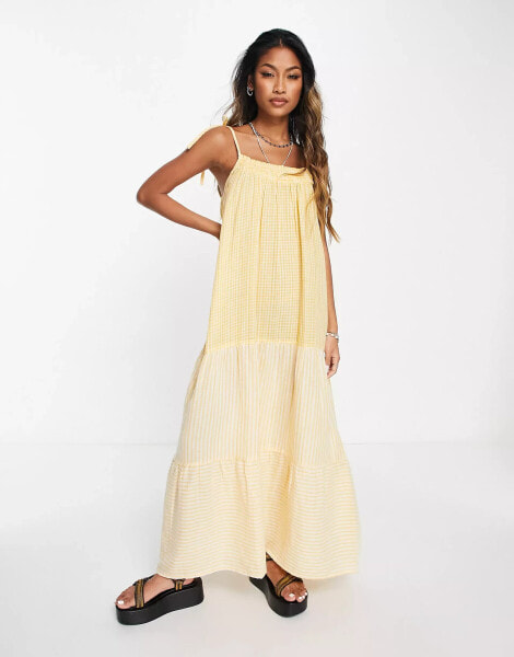 Topshop check stripe beach maxi dress in yellow