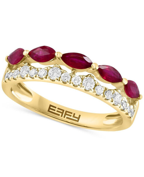 EFFY® Ruby (3/4 ct. t.w.) & Diamond (1/3 ct. t.w.) Two Row Ring in 14k Yellow Gold