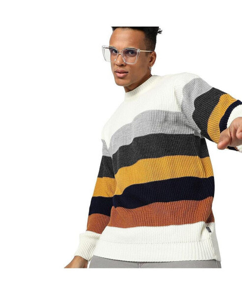 Men's Multicolor Contrast Panel Pullover Sweater