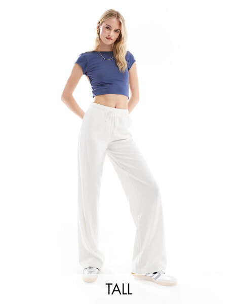 Stradivarius Tall linen look pull on trouser in ecru