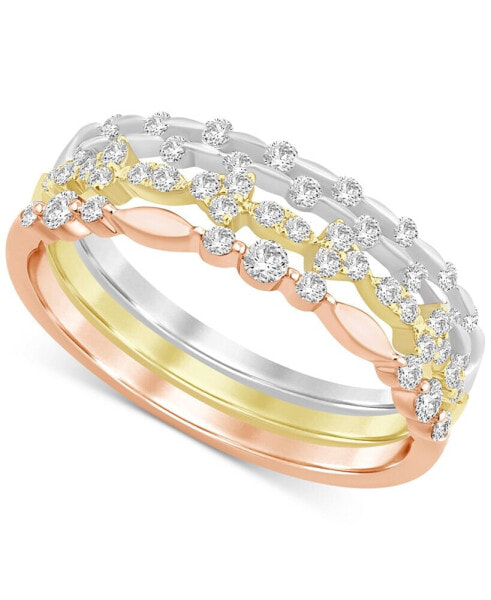 Diamond 3-Pc. Set Stacking Bands (1/2 ct. t.w.) in 14k Tricolor Gold