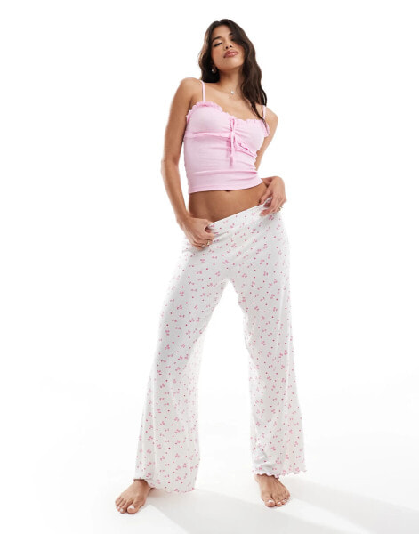 Boux Avenue rib lettuce vest and cherry printed pyjama set in pink