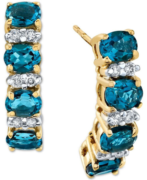Blue Topaz (2 ct. t.w.) & Diamond (1/8 ct. t.w.) Curved Drop Earrings in 14k Gold