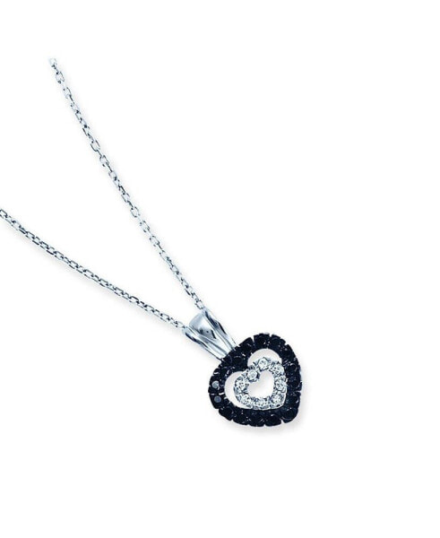 Sterling Silver White Gold Plated With Black and White Cubic Zirconia Heart Necklace