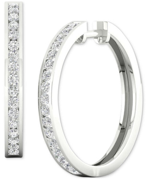 Lab Created Diamond Medium Hoop Earrings (1ct. t.w.) in Rhodium-Plated Sterling Silver, 1.12"