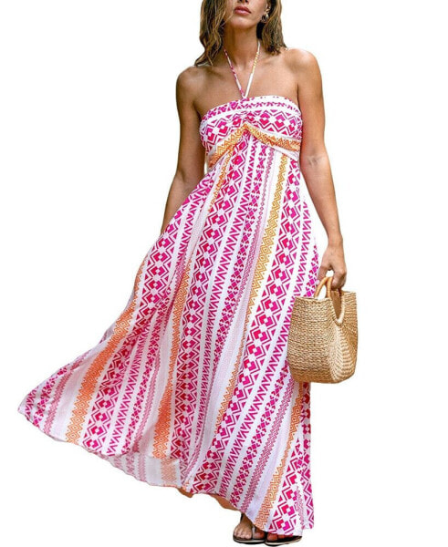 Women's Geo Print Halterneck Maxi Beach Dress