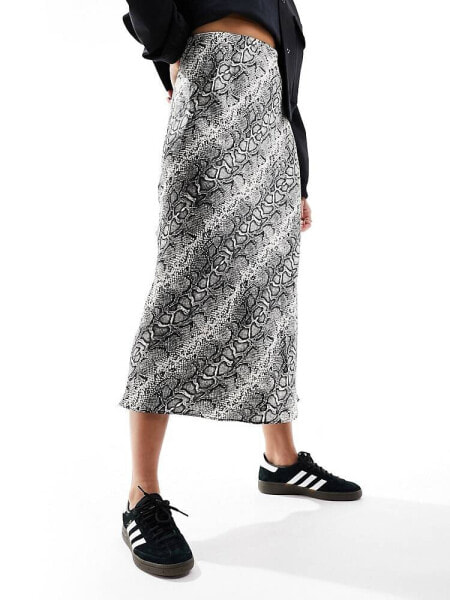 New Look satin midi skirt in snake print