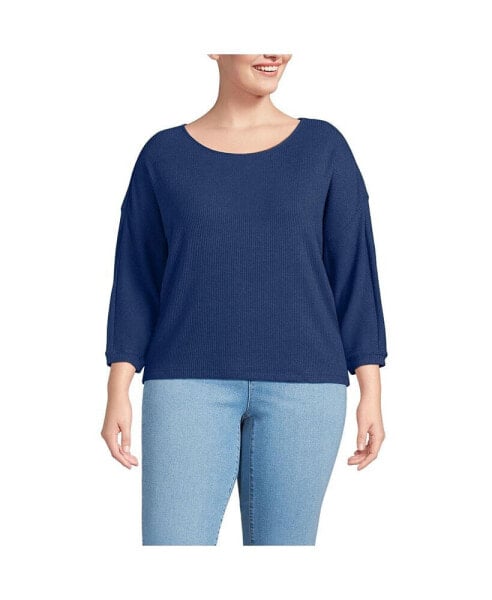 Plus Size 3/4 Sleeve Cozy Rib Dolman Top