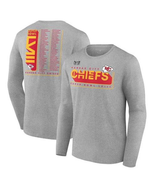 Men's Heather Gray Kansas City Chiefs Super Bowl LVIII Two-Side Roster Big and Tall Long Sleeve T-shirt