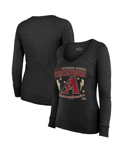 Women's Threads Black Arizona Diamondbacks 2023 National League Champions Tour Long Sleeve Tri-Blend T-shirt