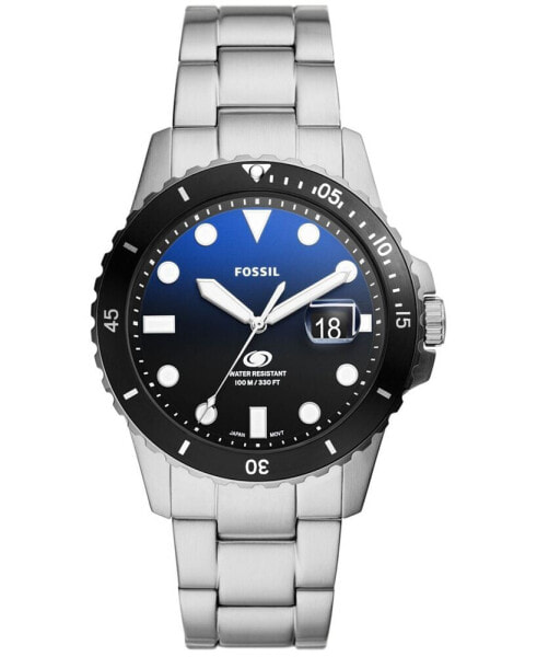 Men's Blue Dive Three-Hand Date Silver-Tone Stainless Steel Watch 42mm