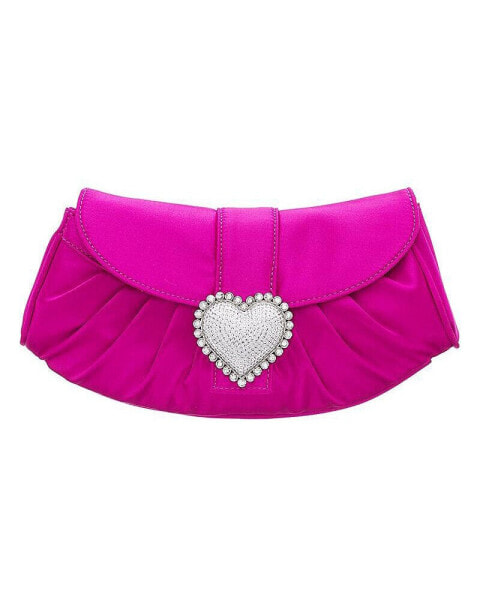 Crystal Heart Adorned Clutch Handbag