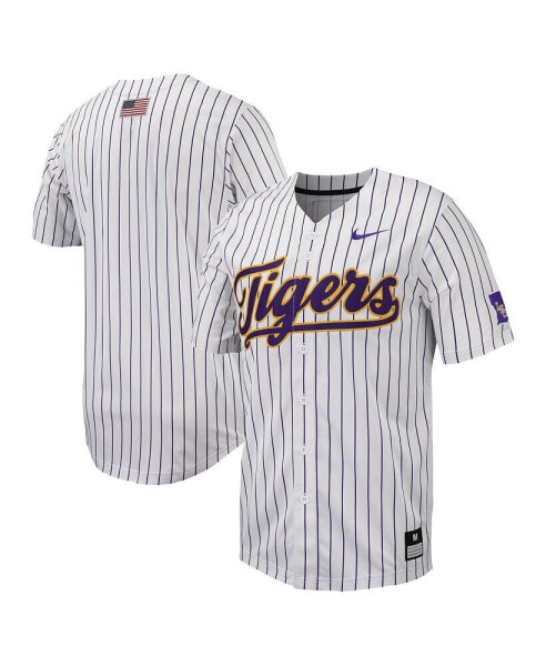 Men's White, Purple LSU Tigers Pinstripe Replica Full-Button Baseball Jersey