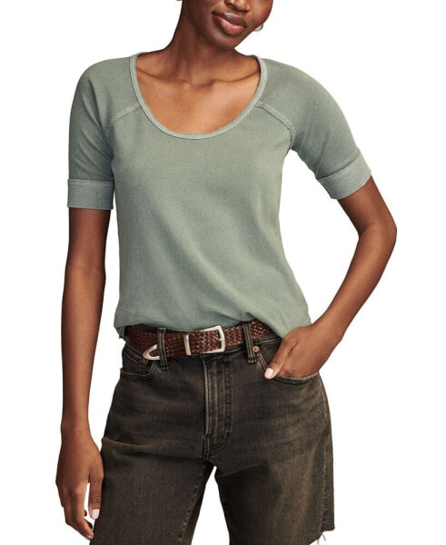 Women's Cotton Raglan-Sleeve Scoop-Neck Top