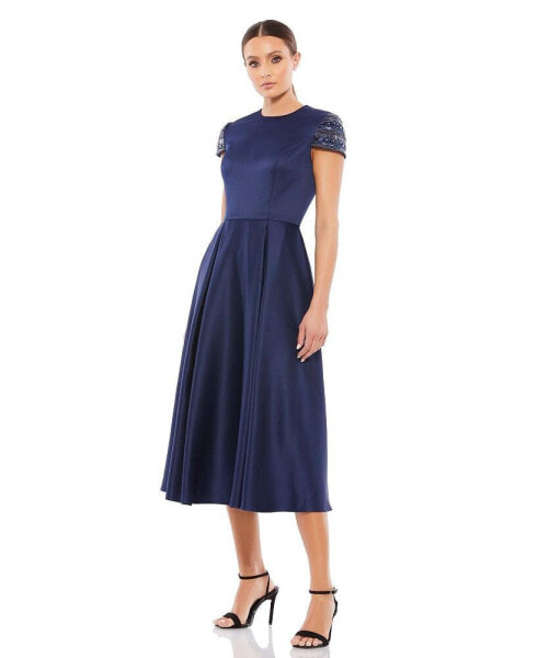 Women's Ieena High Neck Cap Sleeve Tea Length Dress