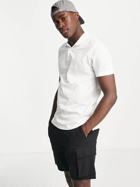 Jack & Jones Essentials slim fit pique logo polo in white