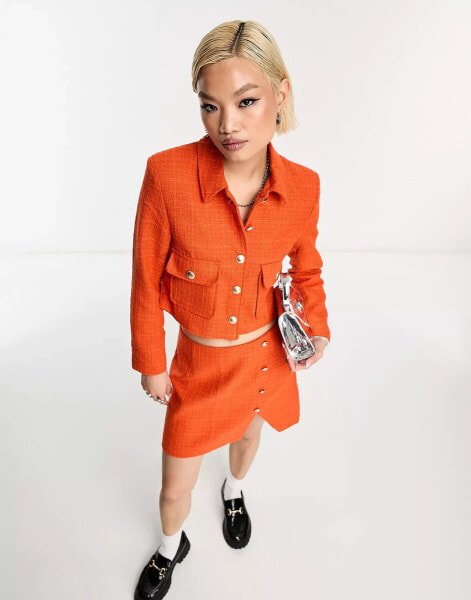 ONLY tweed button up jacket co-ord in orange