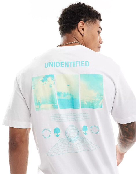 ONLY & SONS oversized t-shirt with unidentified back print in white