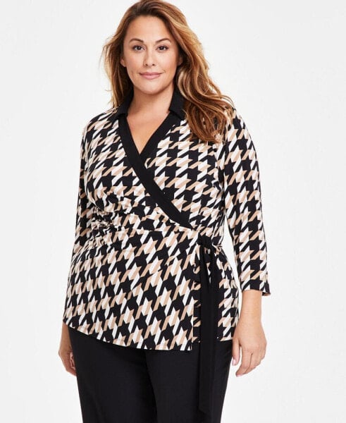 Plus Size Houndstooth Knit Side-Tie Top