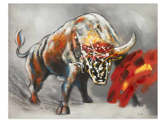 Acrylbild handgemalt Der rote Stier