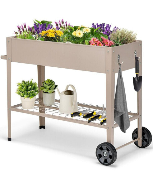 Грядка для сада на колесах Costway Planter Box Raised Garden Bed Steel Planter with Shelf Hooks