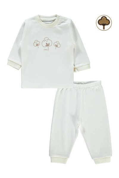 Bebek Organik Pijama Takımı 1-9 Ay Ekru