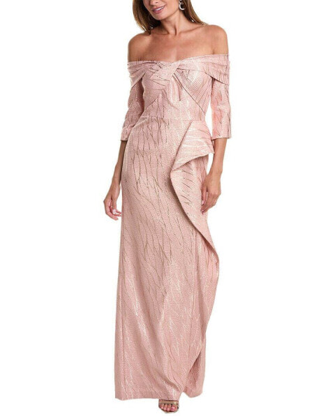 Teri Jon By Rickie Freeman Metallic Jacquard Gown Women's Pink 2