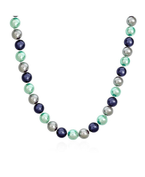 Bling Jewelry large Hand Knotted Multi Color Blue Grey Shades Shell Imitation Pearl 14MM Strand Necklace For Women 18 In