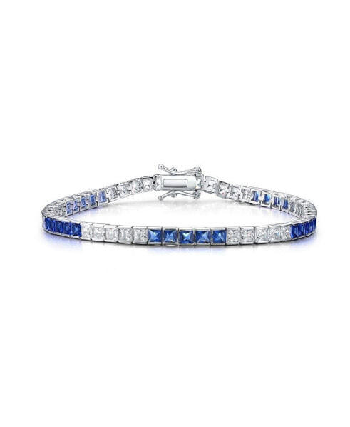 Sterling Silver Cubic Zirconia and Blue Tennis Bracelet
