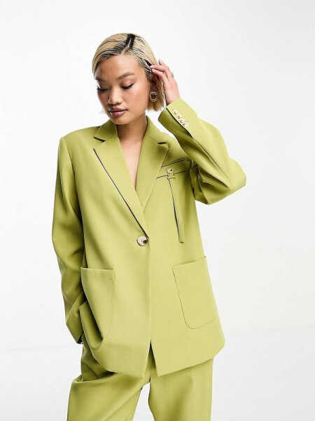 4th & Reckless pocket detail blazer co-ord in green