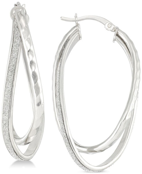 Glitter Twist Double Oval Hoop Earrings in Sterling Silver