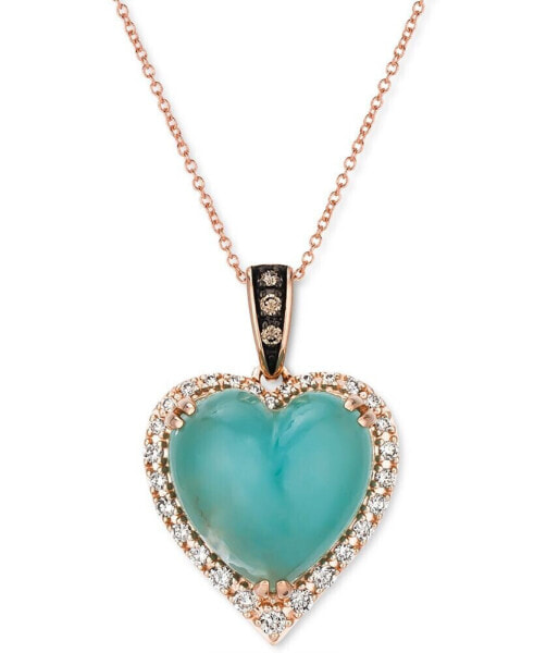 Le Vian chocolatier® Aquaprase & Diamond (1/3 ct. t.w.) Heart 18" Pendant Necklace in 14k Rose Gold